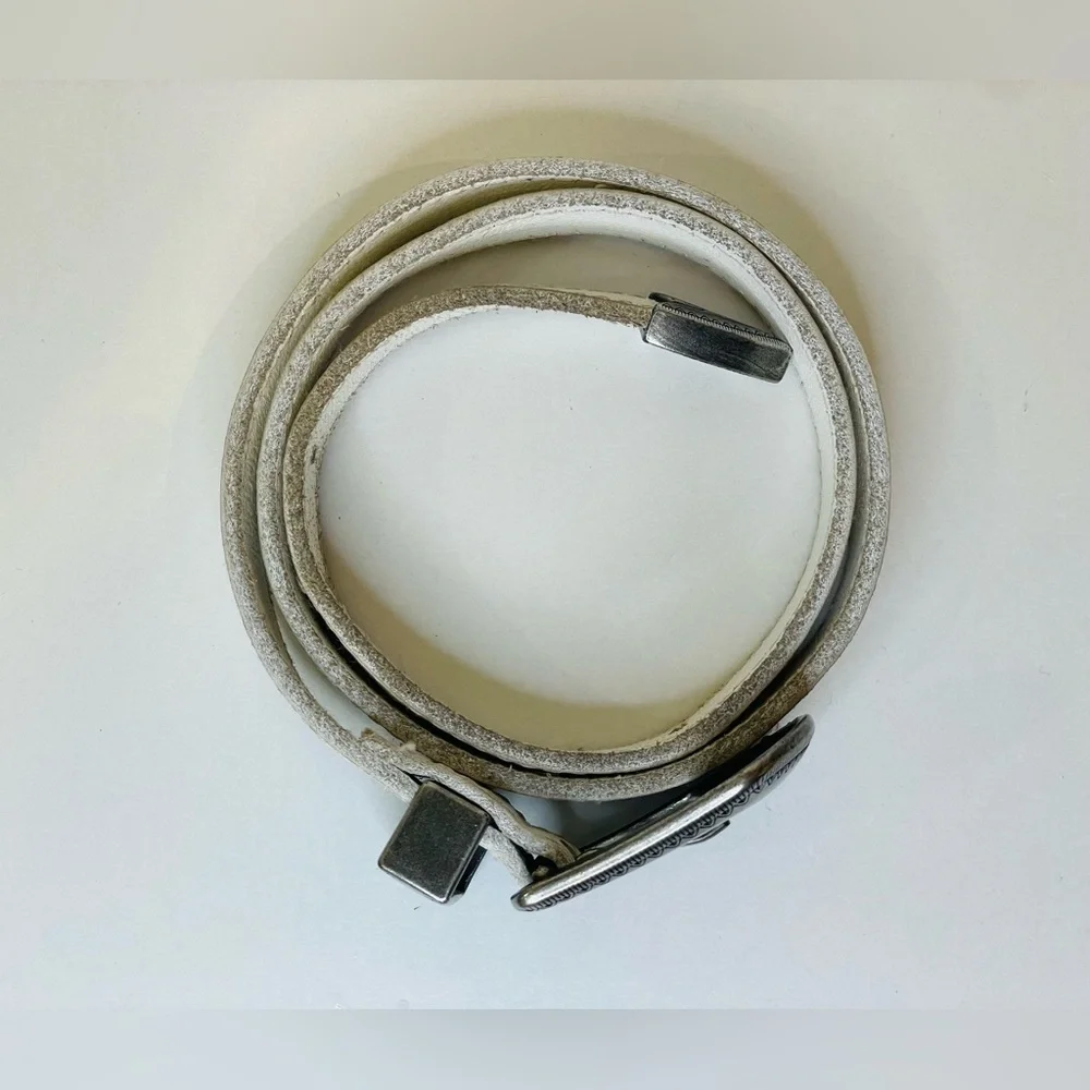 Western Urban‎ Outfitters White Cow Leather Thin Belt with Silver Buckle Size S